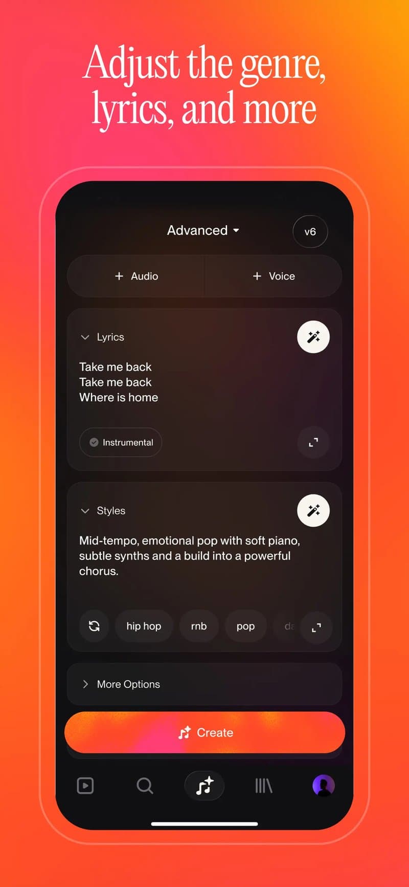 Adjust the genre and rewrite the lyrics directly. Photo: Suno, App Store