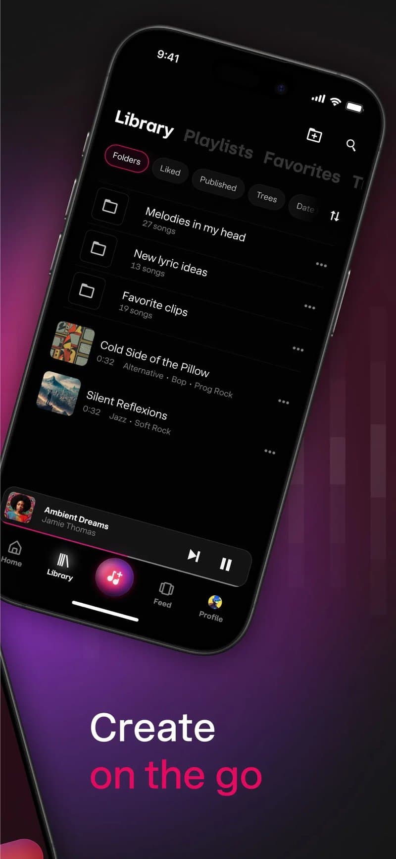 What you make stacks up in the library inside the service. Listening is fine, pulling out a file is not. Photo: Udio, App Store