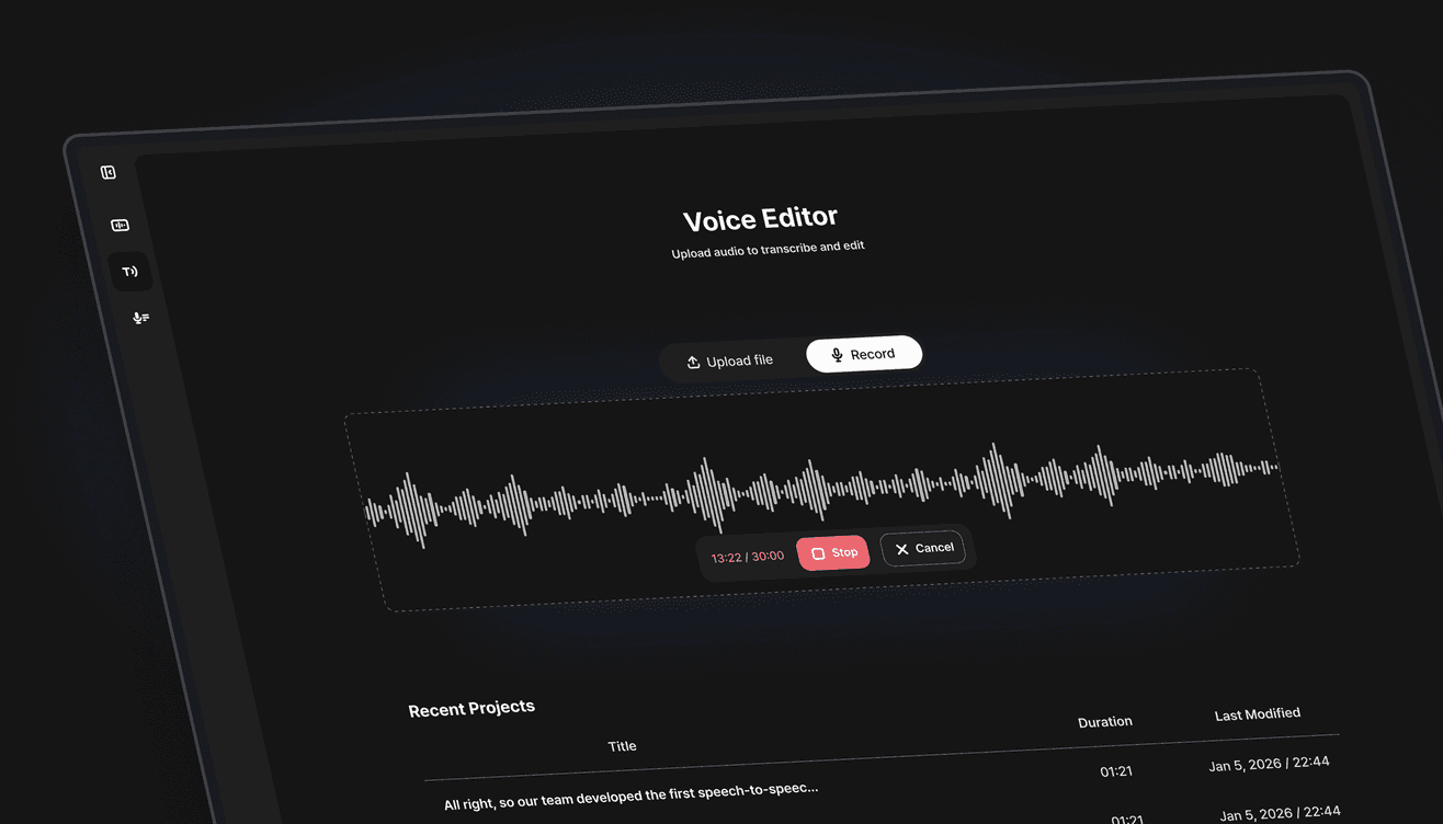 Start by uploading a file or recording on the spot. Image: Gluent