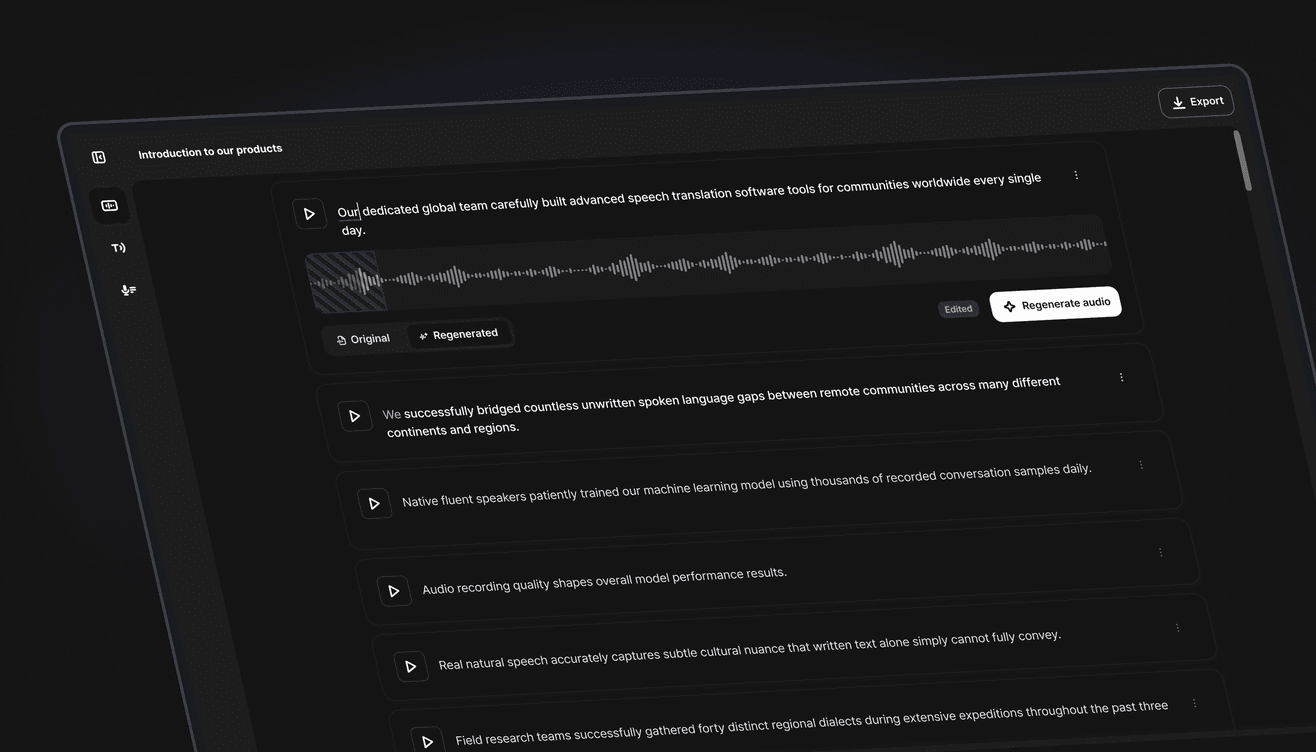 An edited sentence gets flagged, and the regenerate button rebuilds only that part. Image: Gluent